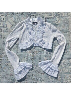 Y2K White Ruffled Shrug Bolero Cardigan Bell Sleeves Size S Fairy Angelcore